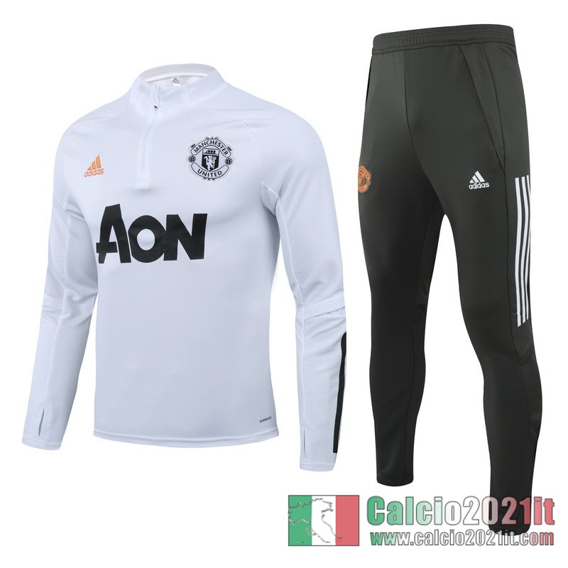 Manchester United Tuta Calcio Bambini bianca Cerniera corta 2020 2021 TK45