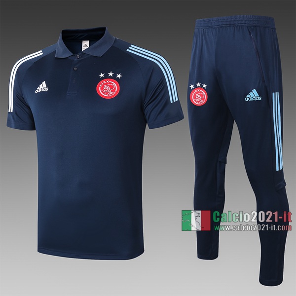 Calcio2021-It: Nuova Maglietta Polo Shirts Ajax Amsterdam Manica Corta Azzurra Marino C526 2020/2021
